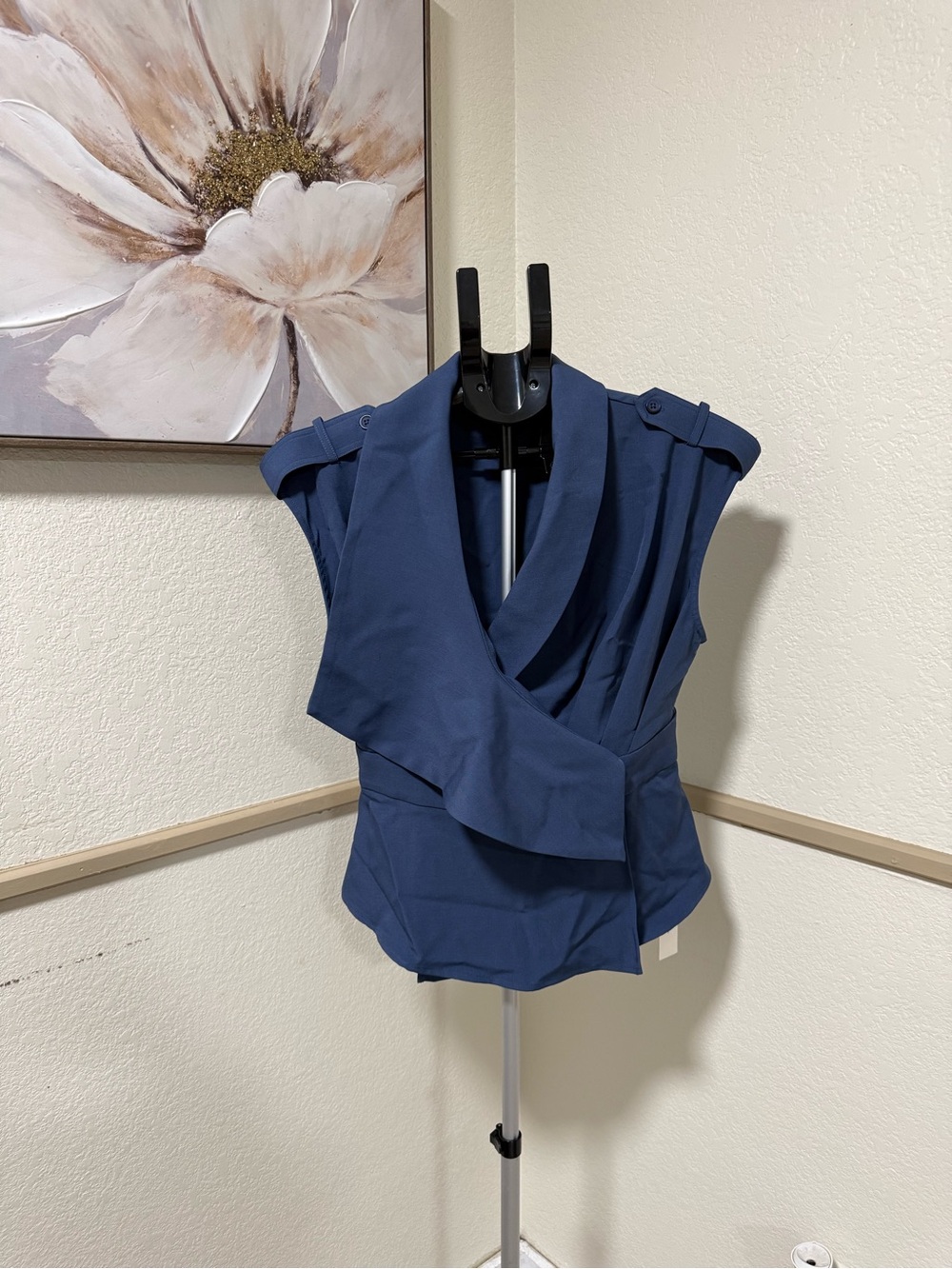 Commense Blue Wrap Top Pleated Wide Leg Pants Set M | Corporate Chic - Picture 5 of 6